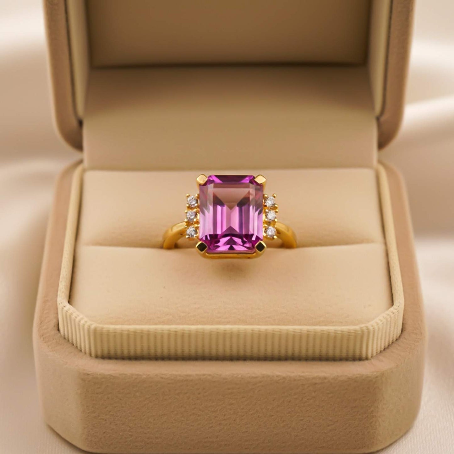 Silver Pink Sapphire Statement Ring for Women