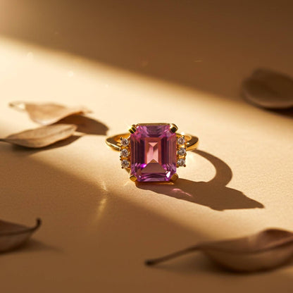 Silver Pink Sapphire Statement Ring for Women