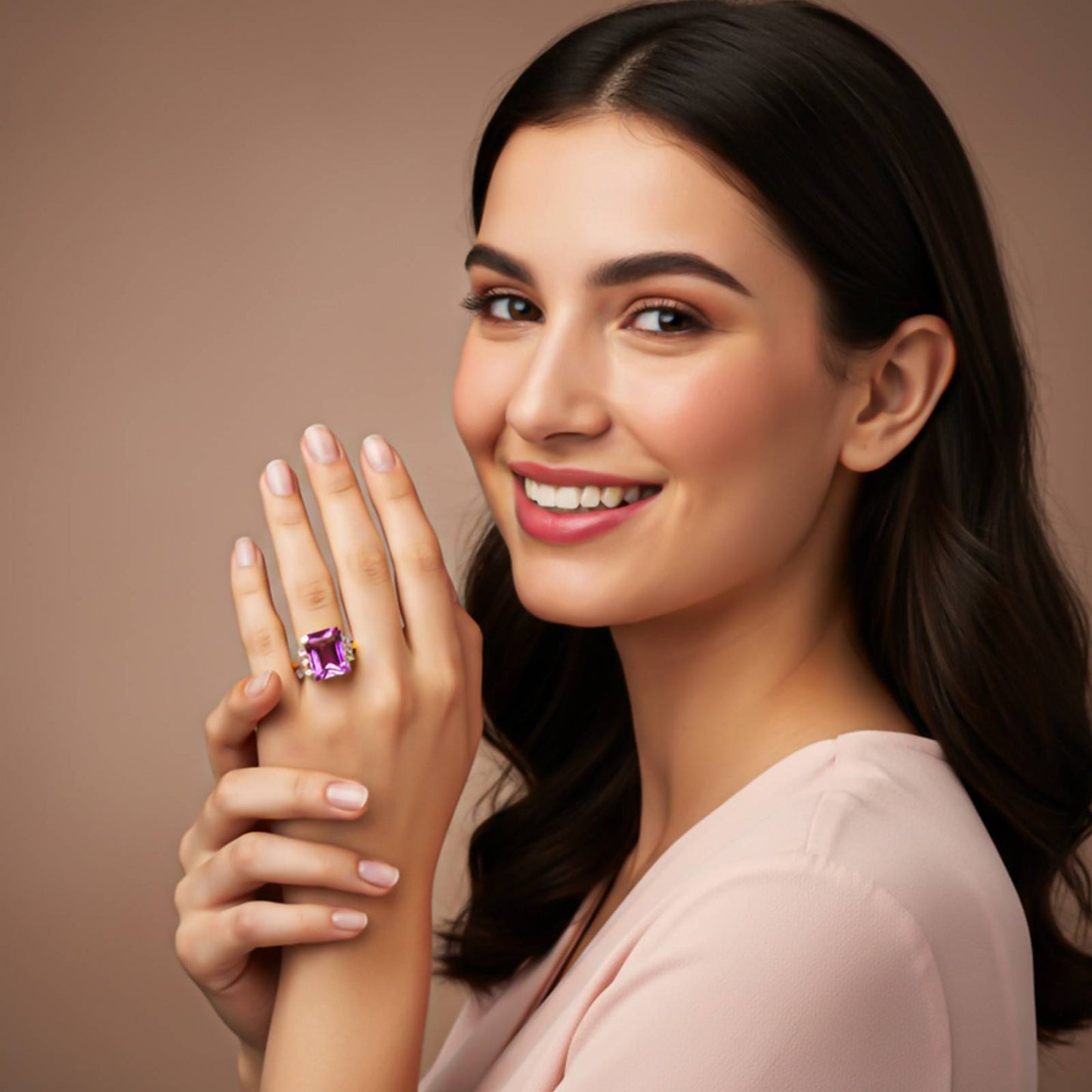 Silver Pink Sapphire Statement Ring for Women