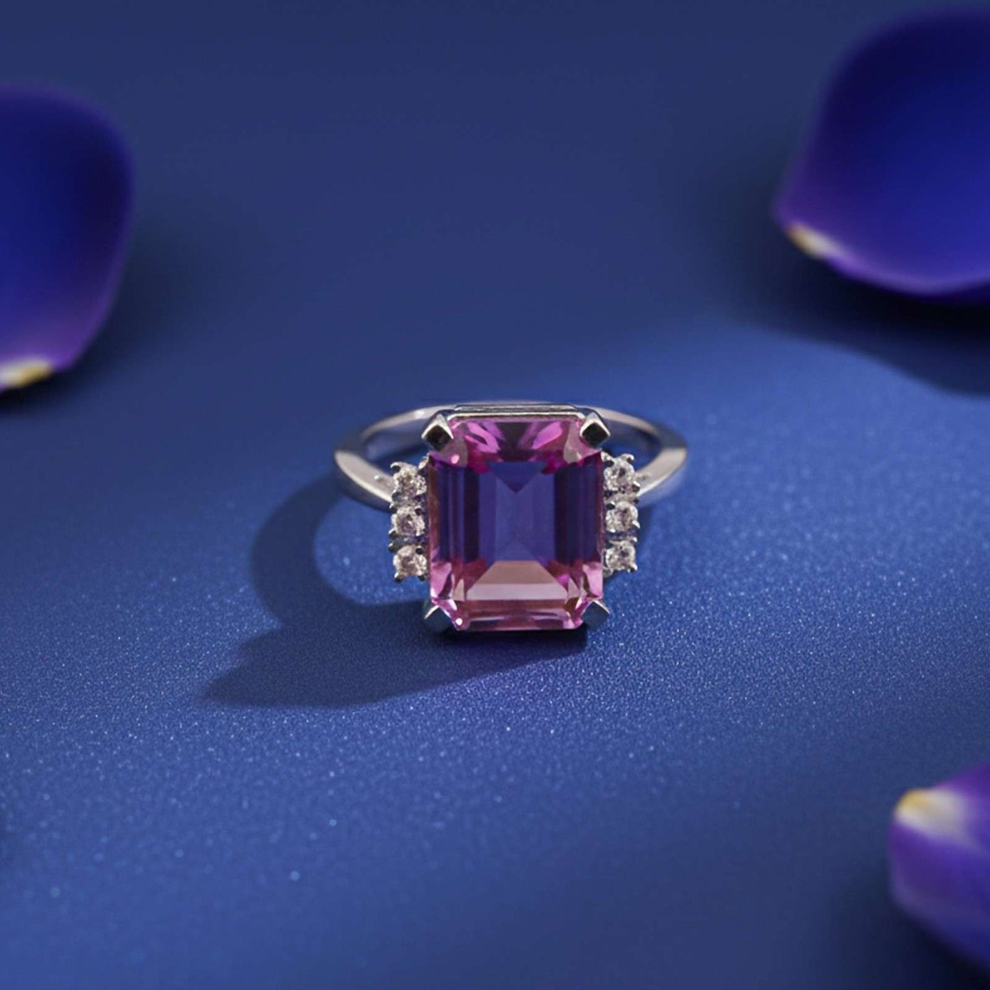 Silver Pink Sapphire Statement Ring for Women