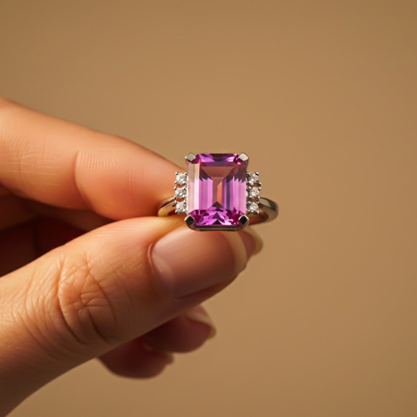 Silver Pink Sapphire Statement Ring for Women