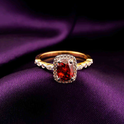 Silver Red Ruby Halo Ring for Women