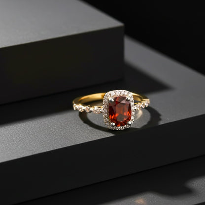Silver Red Ruby Halo Ring for Women