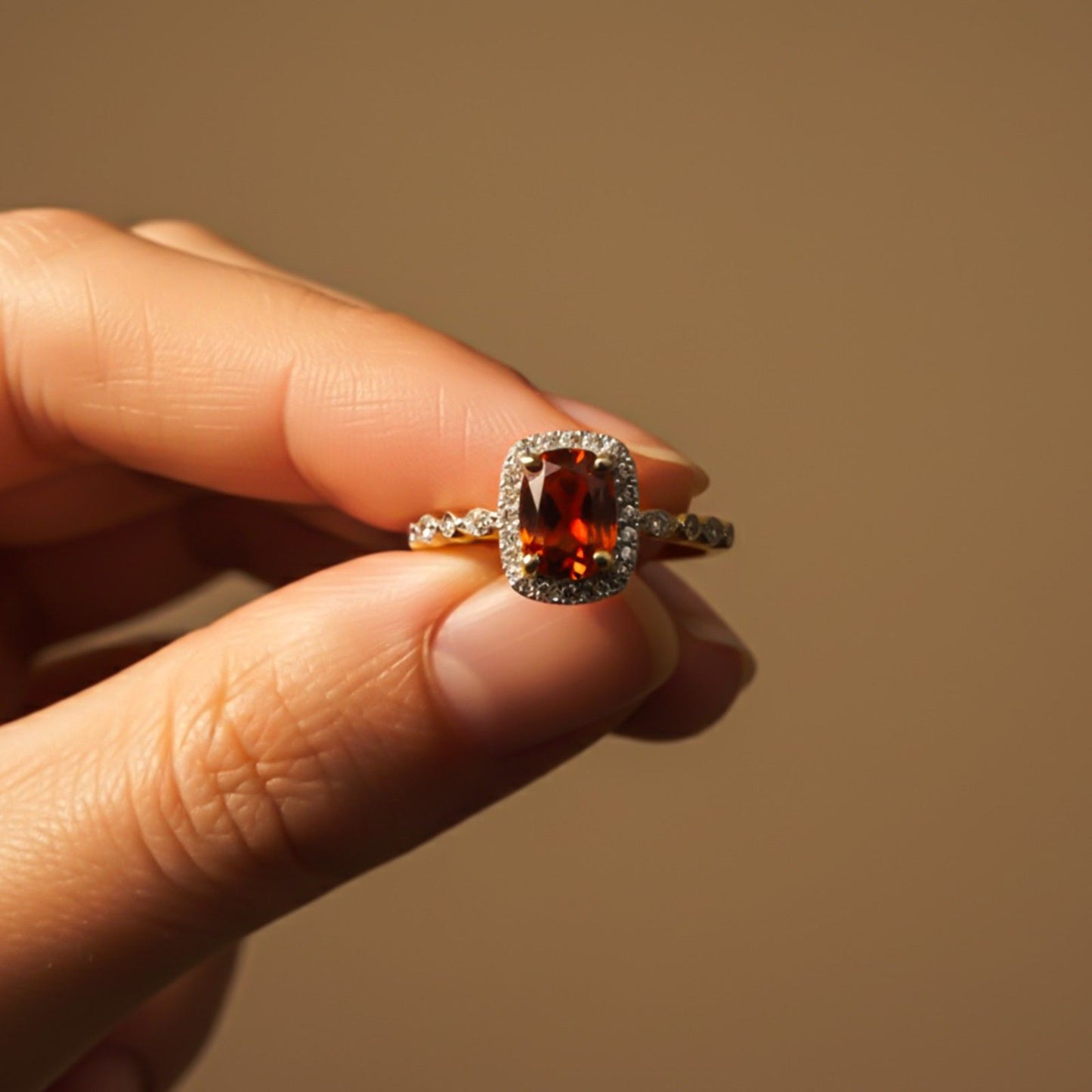 Silver Red Ruby Halo Ring for Women