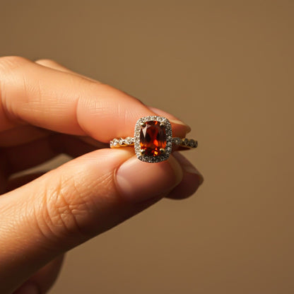 Silver Red Ruby Halo Ring for Women