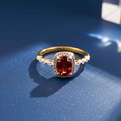 Silver Red Ruby Halo Ring for Women