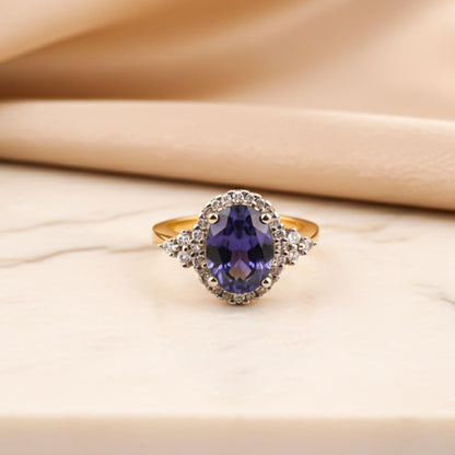 Silver Blue Sapphire Vintage Halo Ring