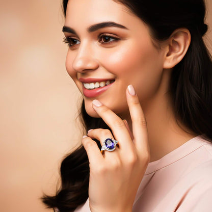 Silver Blue Sapphire Vintage Halo Ring