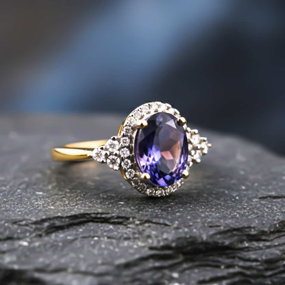 Silver Blue Sapphire Vintage Halo Ring