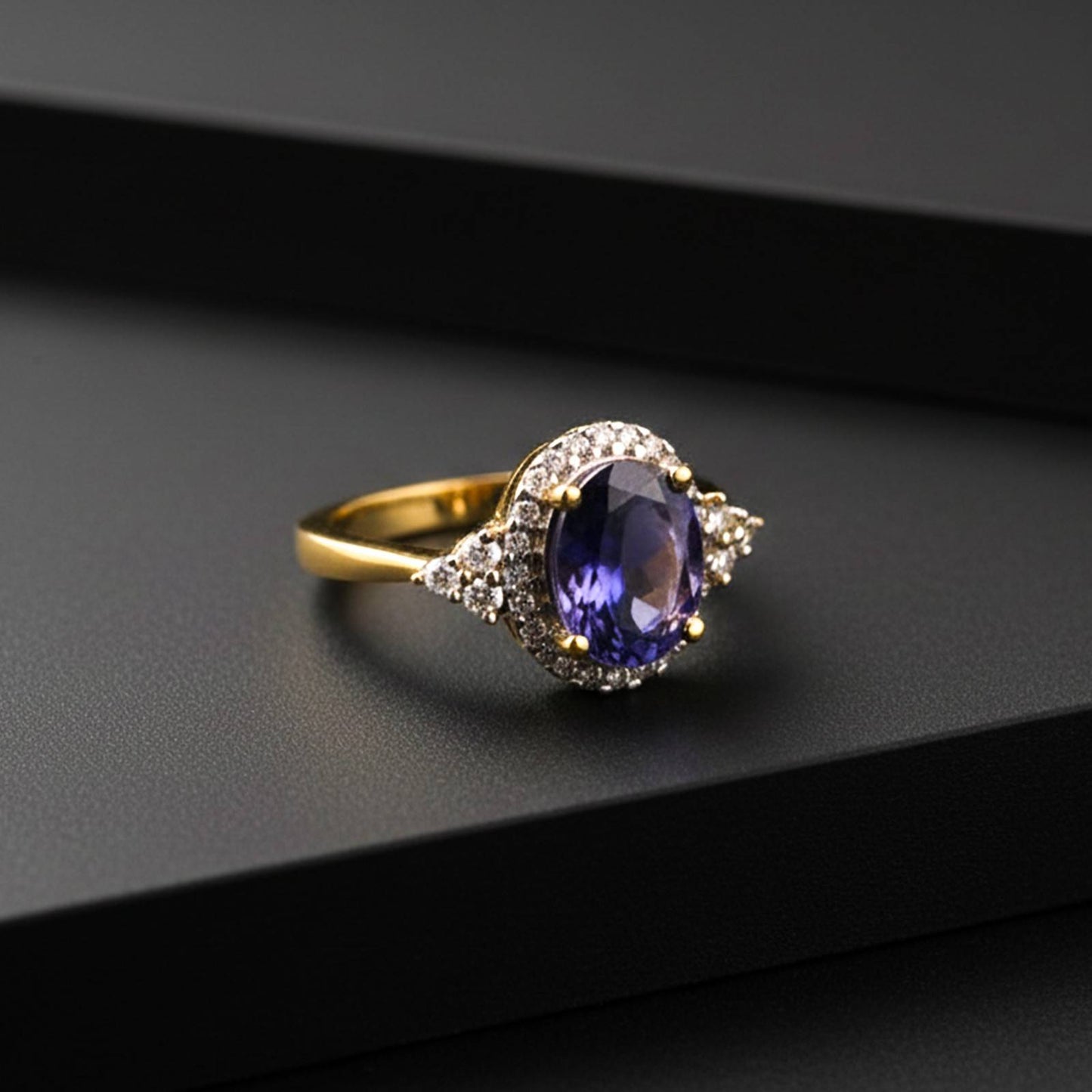 Silver Blue Sapphire Vintage Halo Ring
