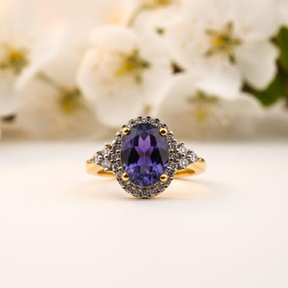 Silver Blue Sapphire Vintage Halo Ring