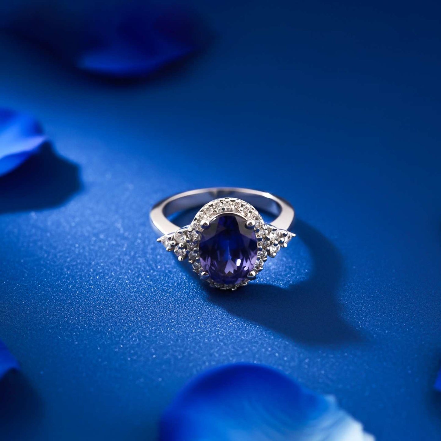 Silver Blue Sapphire Vintage Halo Ring