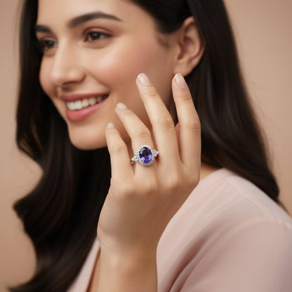 Silver Blue Sapphire Vintage Halo Ring