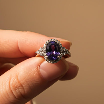 Silver Blue Sapphire Vintage Halo Ring