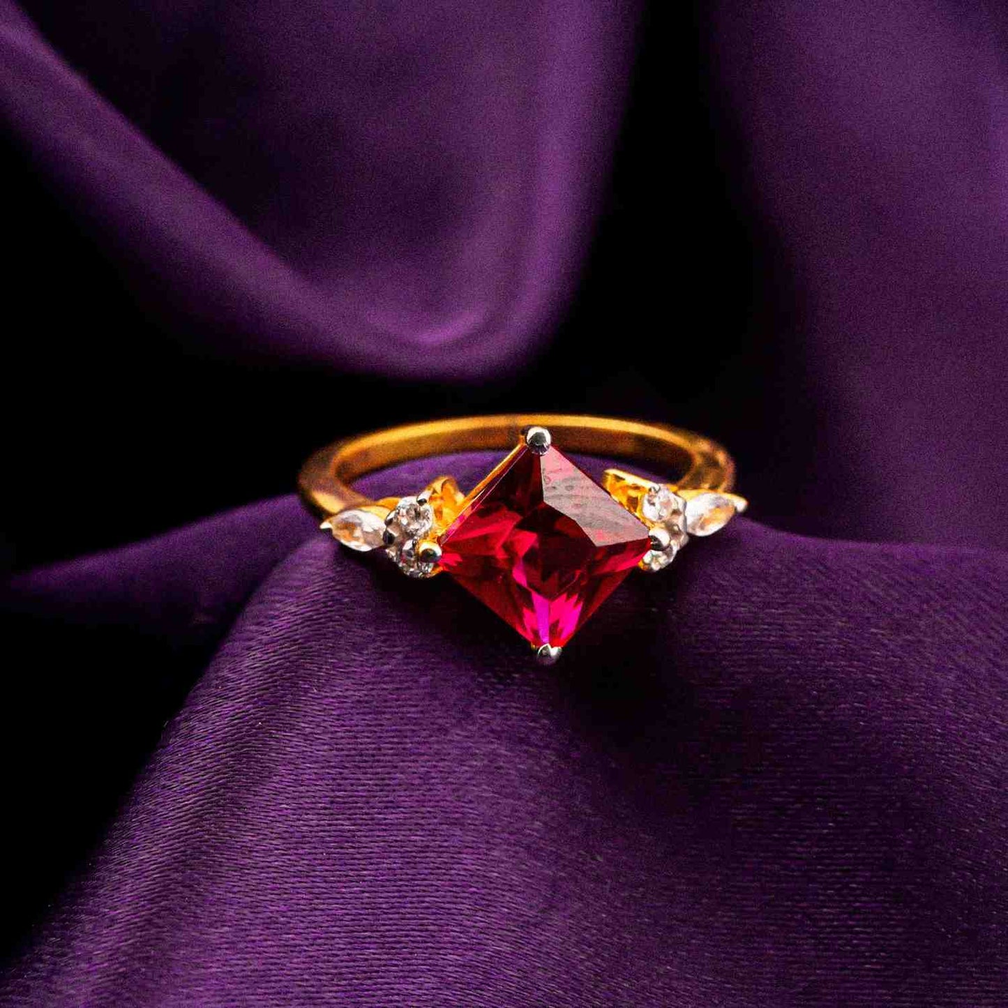 Silver Princess Red Ruby Statement Ring