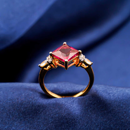 Silver Princess Red Ruby Statement Ring