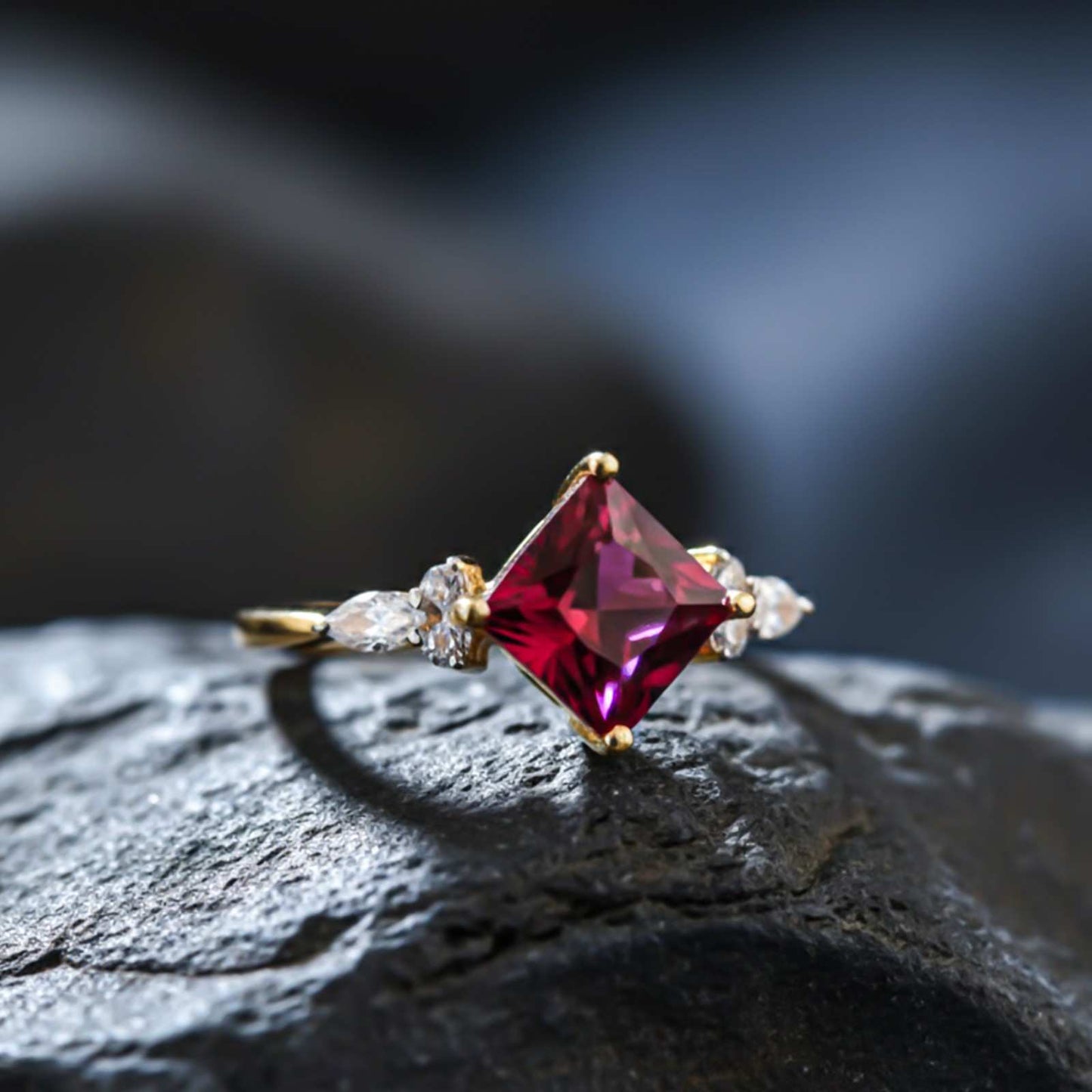 Silver Princess Red Ruby Statement Ring