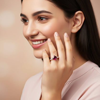 Silver Princess Red Ruby Statement Ring