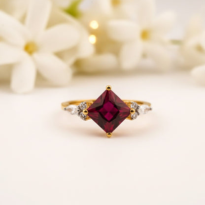 Silver Princess Red Ruby Statement Ring
