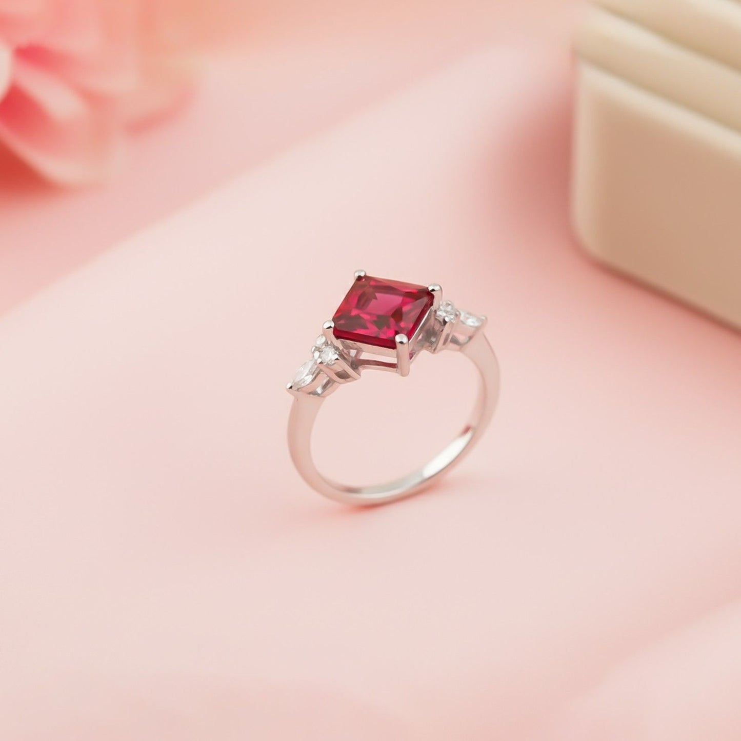 Silver Princess Red Ruby Statement Ring
