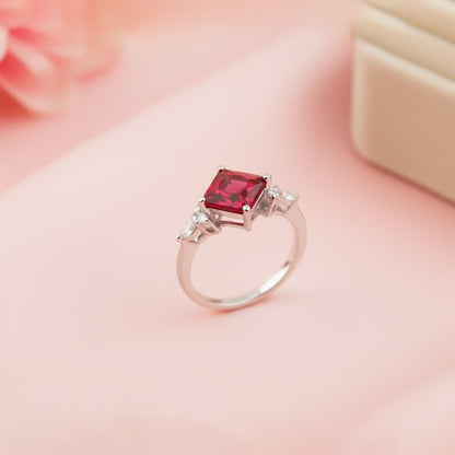 Silver Princess Red Ruby Statement Ring