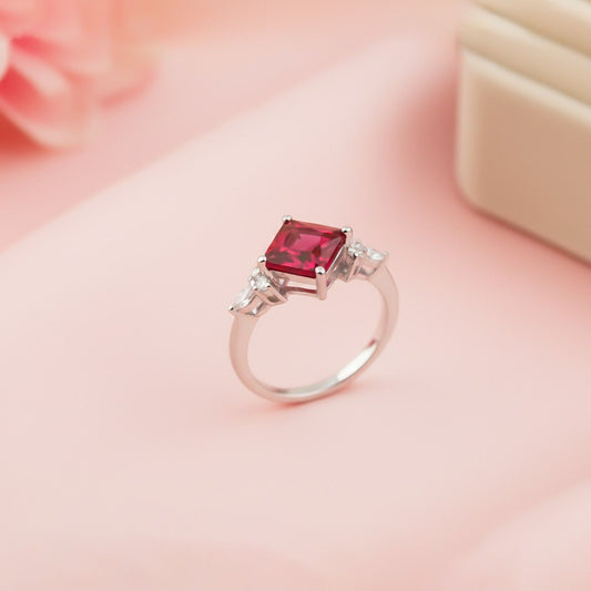 Silver Princess Red Ruby Statement Ring
