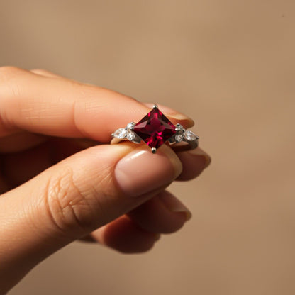 Silver Princess Red Ruby Statement Ring