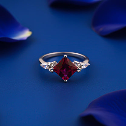 Silver Princess Red Ruby Statement Ring