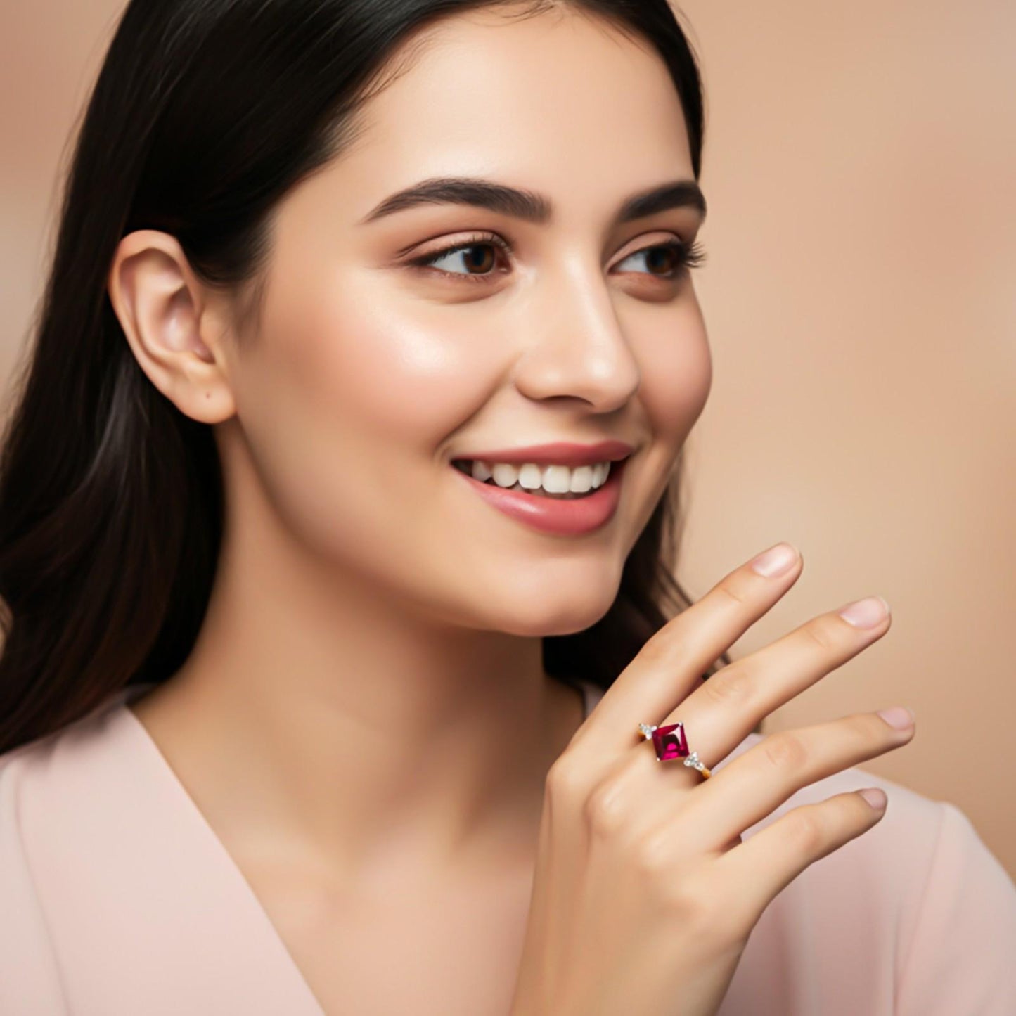 Silver Princess Red Ruby Statement Ring