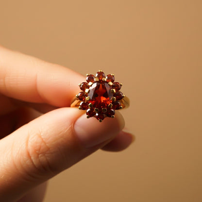 Silver Garnet Halo Ring for Women