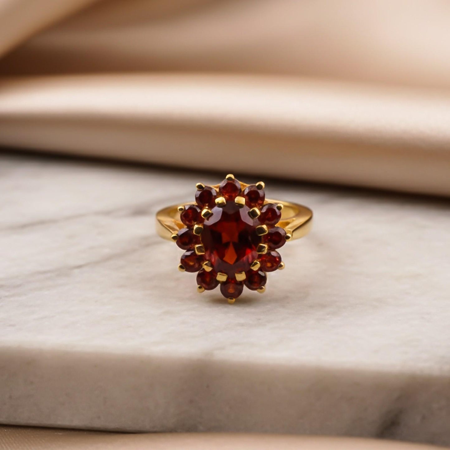 Silver Garnet Halo Ring for Women