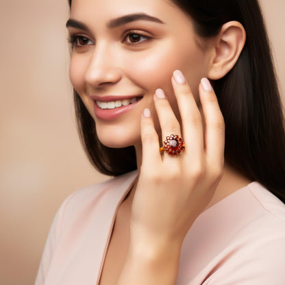 Silver Garnet Halo Ring for Women