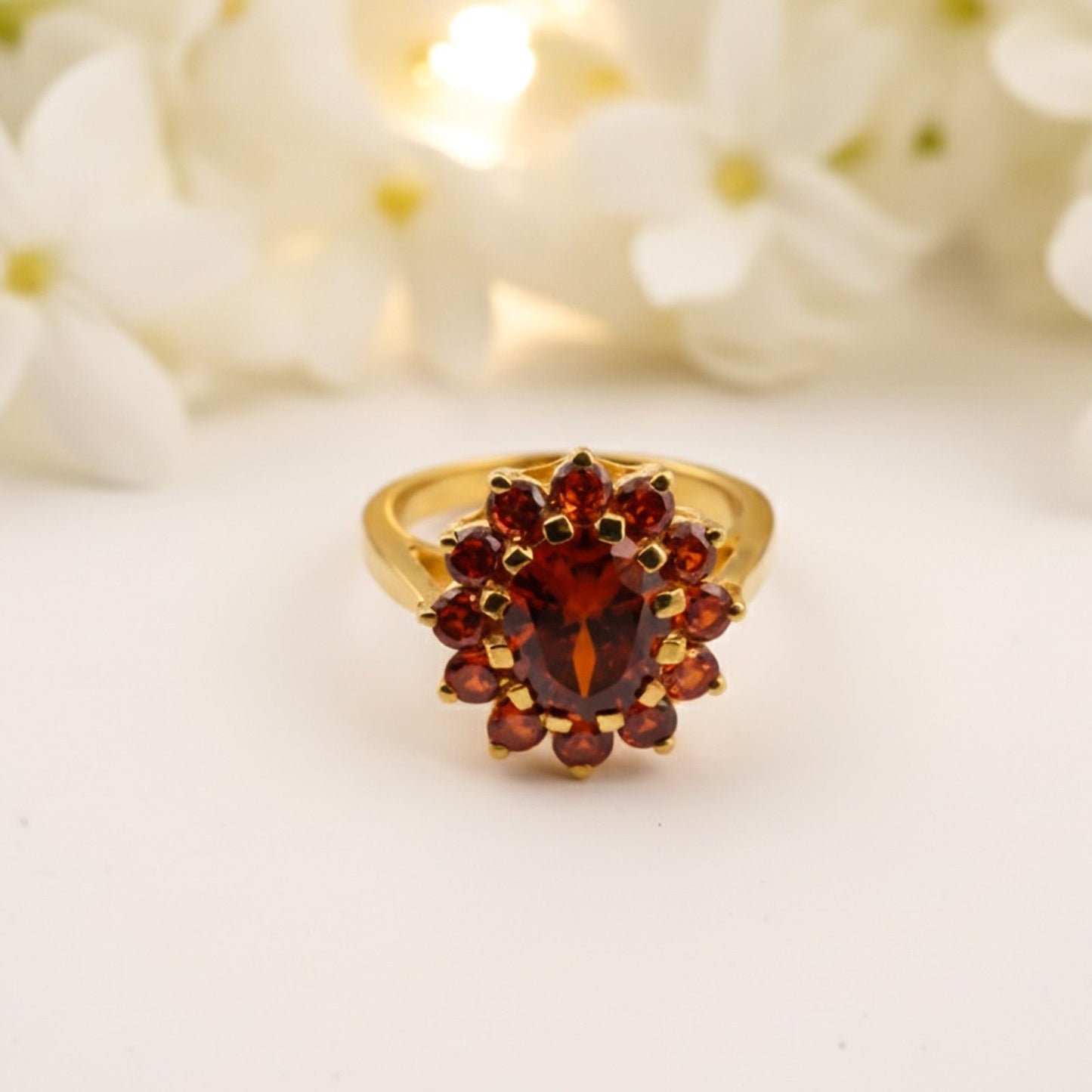Silver Garnet Halo Ring for Women