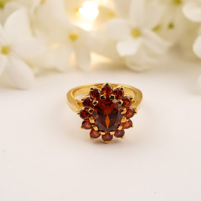 Silver Garnet Halo Ring for Women