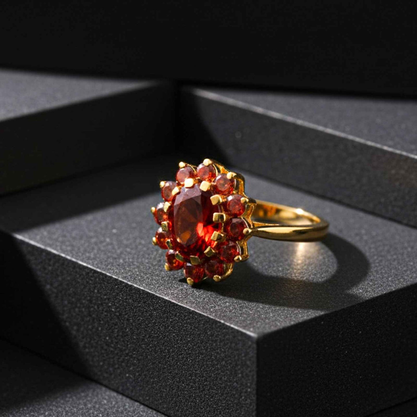 Silver Garnet Halo Ring for Women