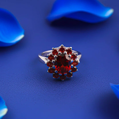 Silver Garnet Halo Ring for Women