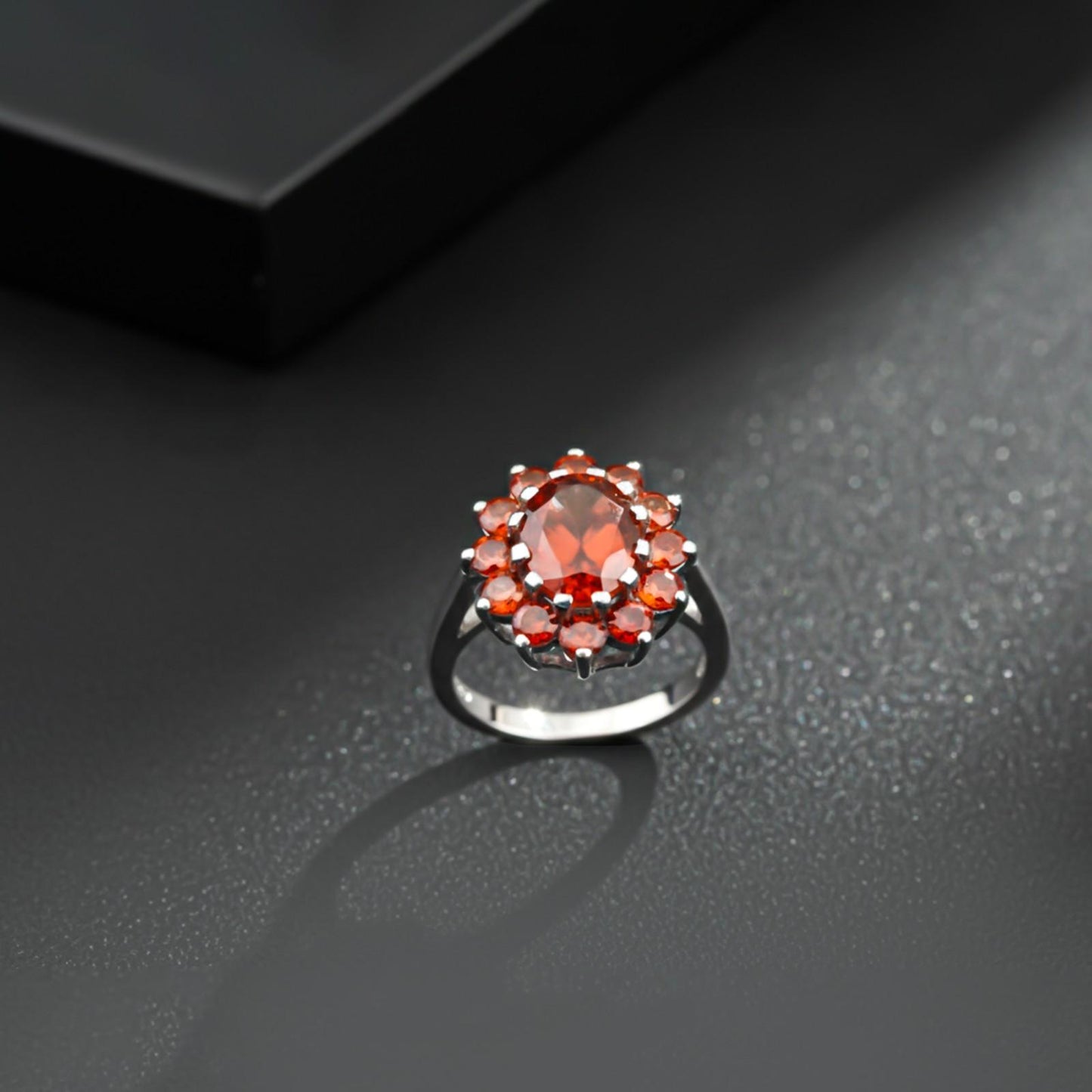 Silver Garnet Halo Ring for Women