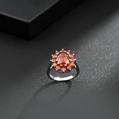 Silver Garnet Halo Ring for Women