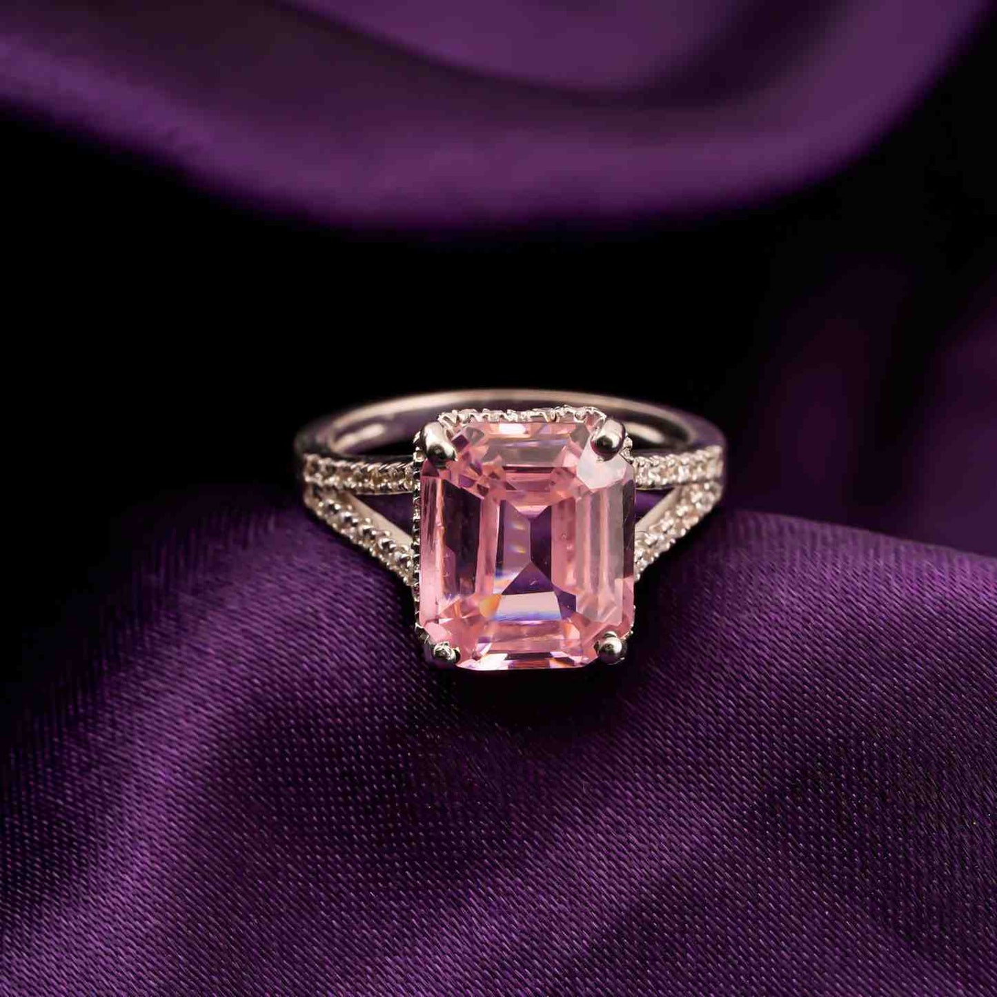 Silver Emerald Pink Sapphire Halo Ring