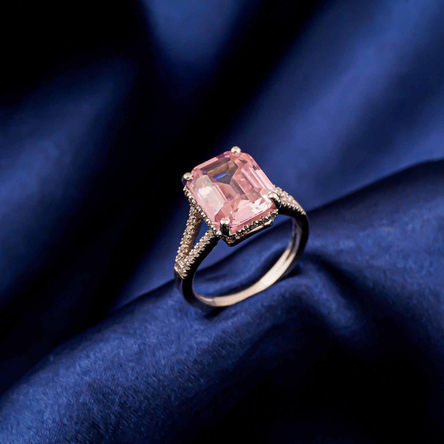 Silver Emerald Pink Sapphire Halo Ring