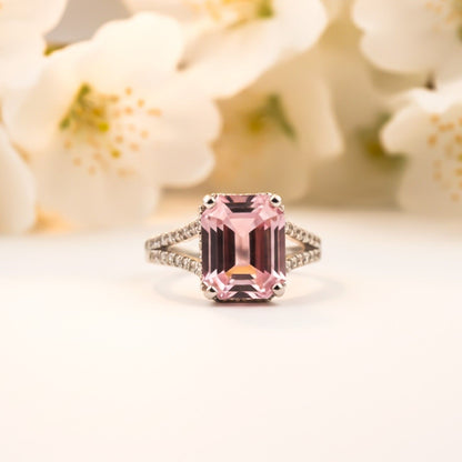 Silver Emerald Pink Sapphire Halo Ring