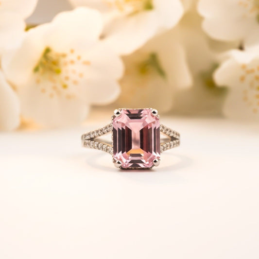Silver Emerald Pink Sapphire Halo Ring