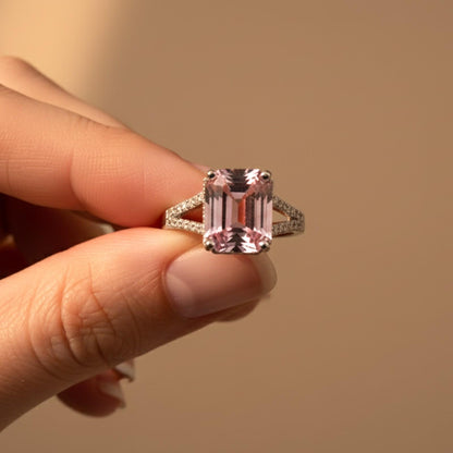 Silver Emerald Pink Sapphire Halo Ring