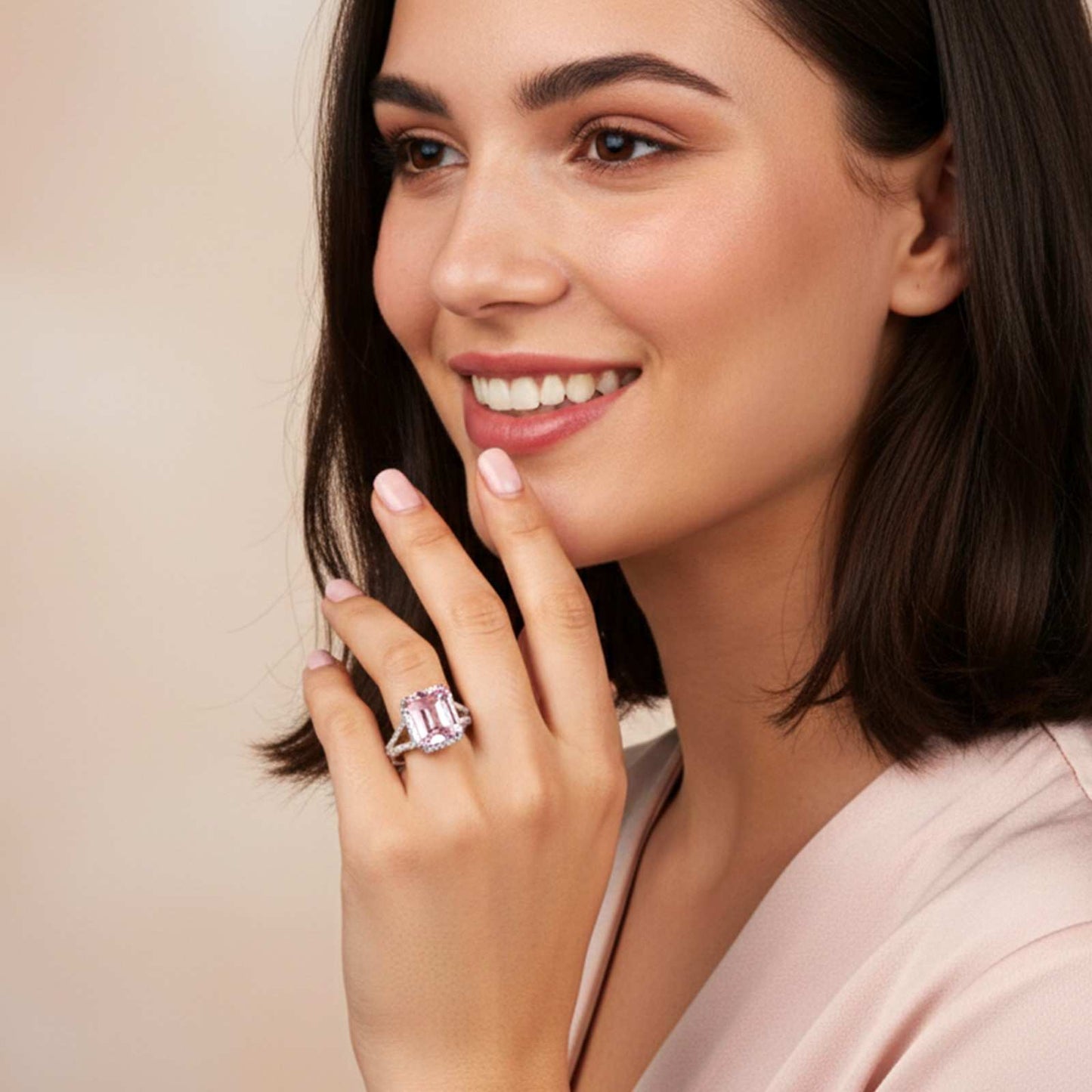 Silver Emerald Pink Sapphire Halo Ring