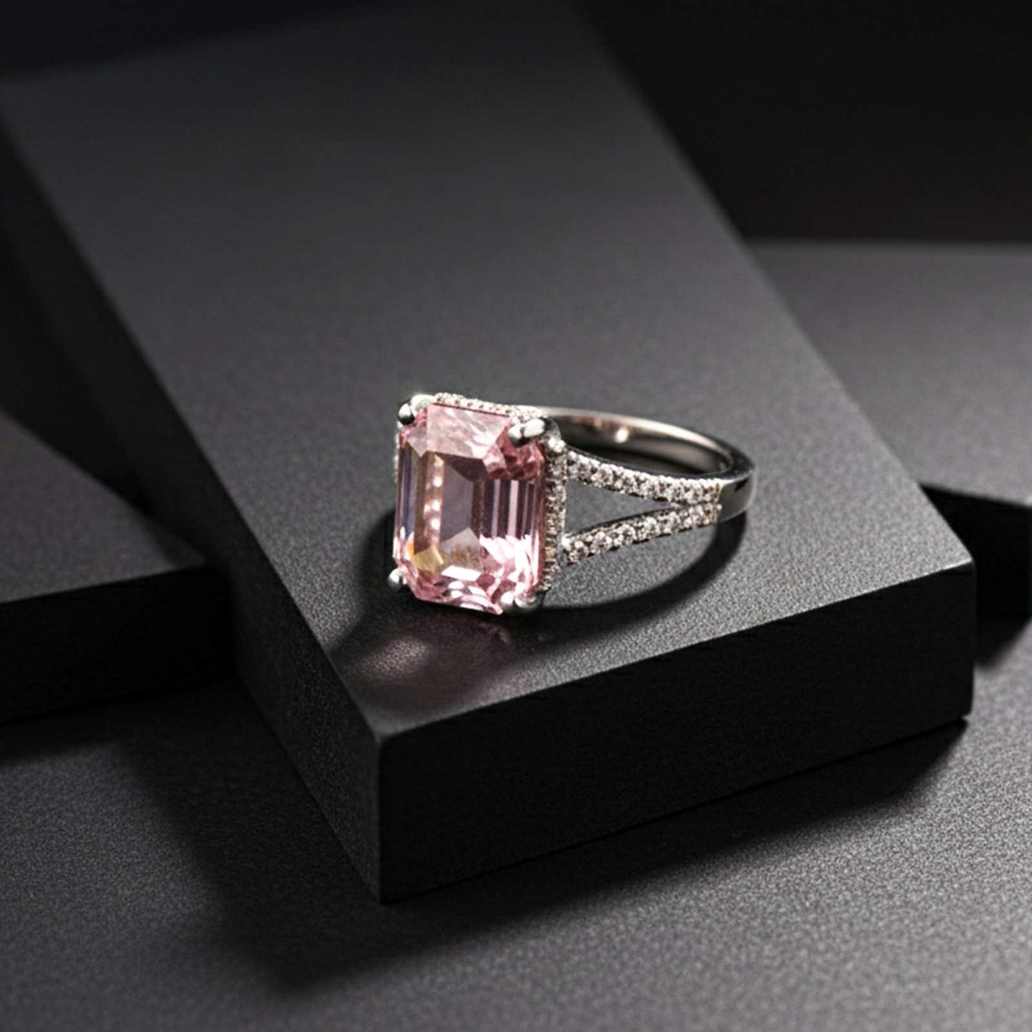 Silver Emerald Pink Sapphire Halo Ring
