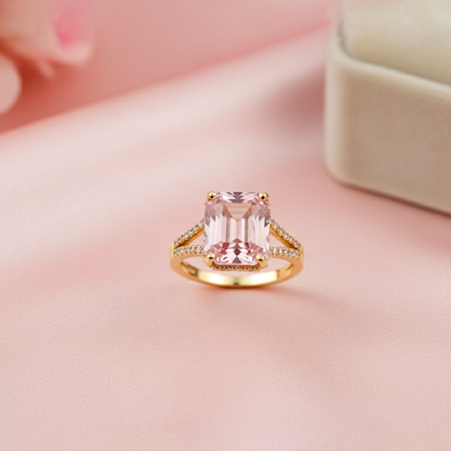 Silver Emerald Pink Sapphire Halo Ring