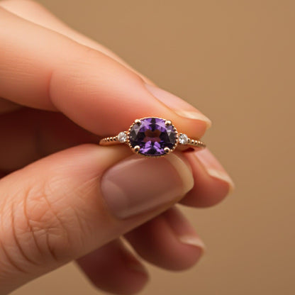 Silver Amethyst Classic Ring for Women