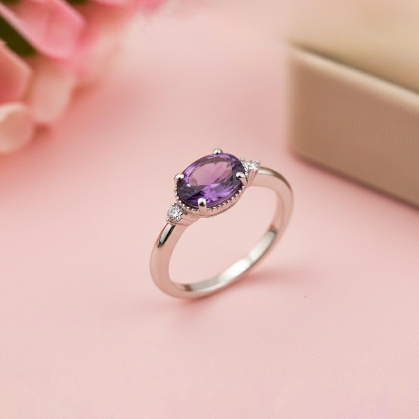 Silver Amethyst Classic Ring for Women