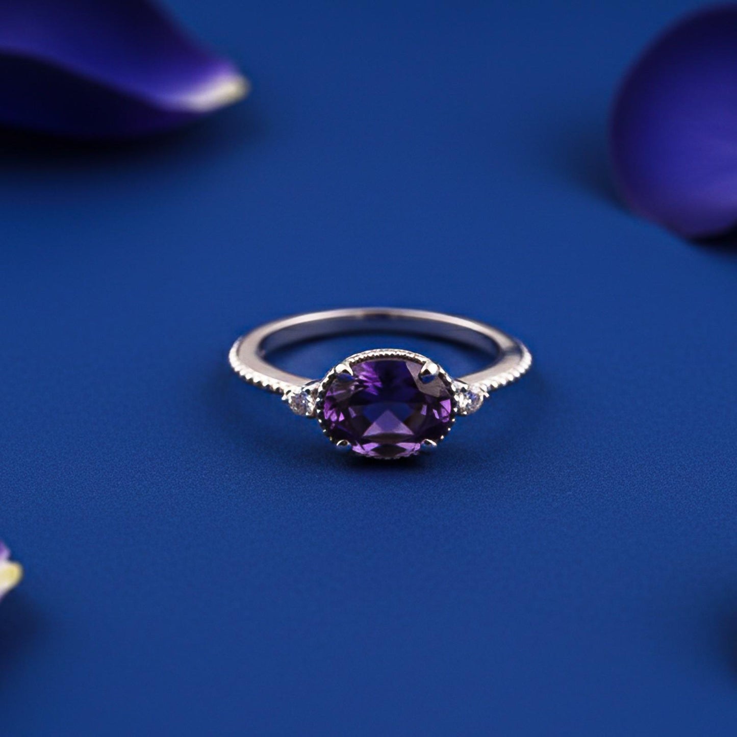 Silver Amethyst Classic Ring for Women