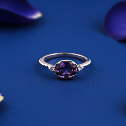 Silver Amethyst Classic Ring for Women